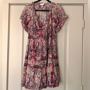 Knox Rose Paisley Print Ruffle Sleeve Dress in Pink and Purple